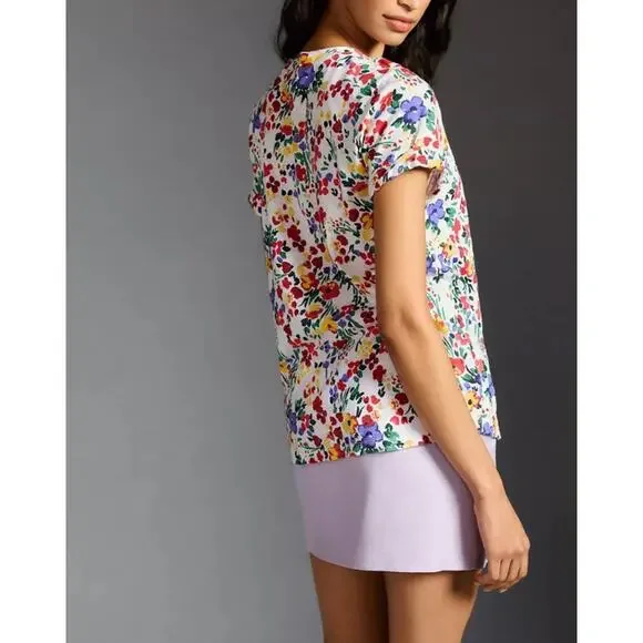 Anthropologie T.La Tunic Top Womens XL Floral Classic V Neck Short Sleeve Boho - Picture 2 of 13